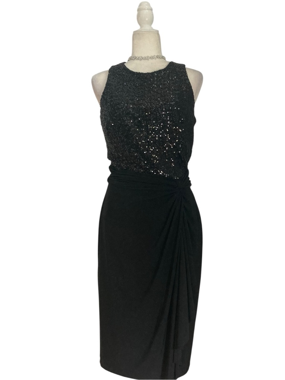 Lauren Ralph Lauren Black Sequin Cocktail Dress Draped Evening Dress 10 NWT - Picture 4 of 11